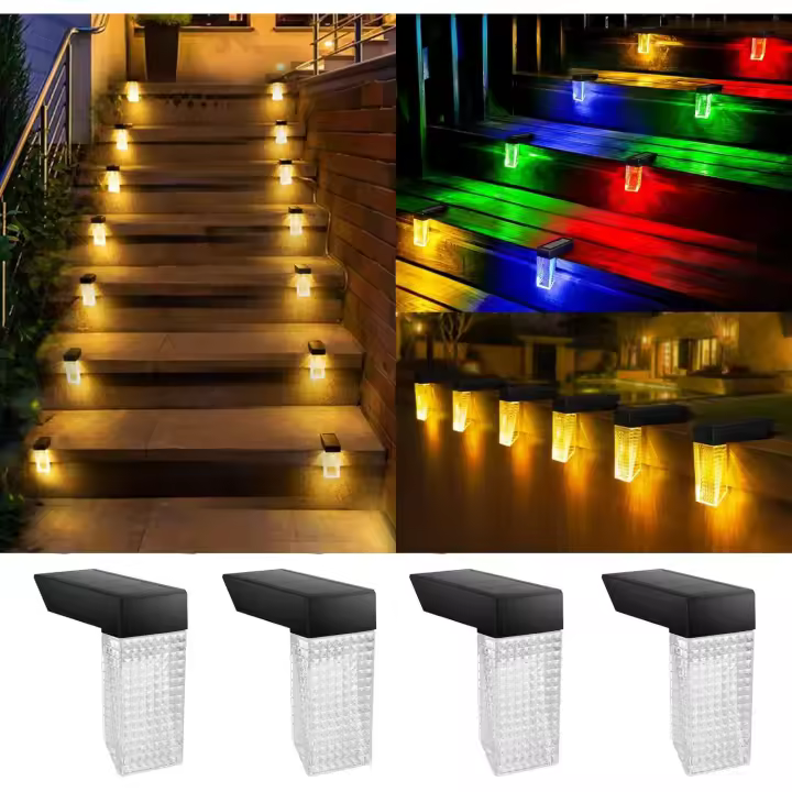 Luces solares para terraza al aire libre, luces solares para escalones a prueba de agua con decoración que cambia de 7 colores para porche, piscina, valla, escalera, patio - 1
