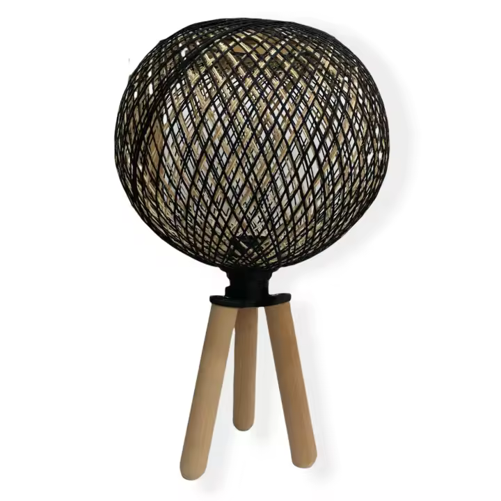 Lámpara de sobremesa WELLHOME elaborada de metal y yute con acabado en colores negro y natural - 1