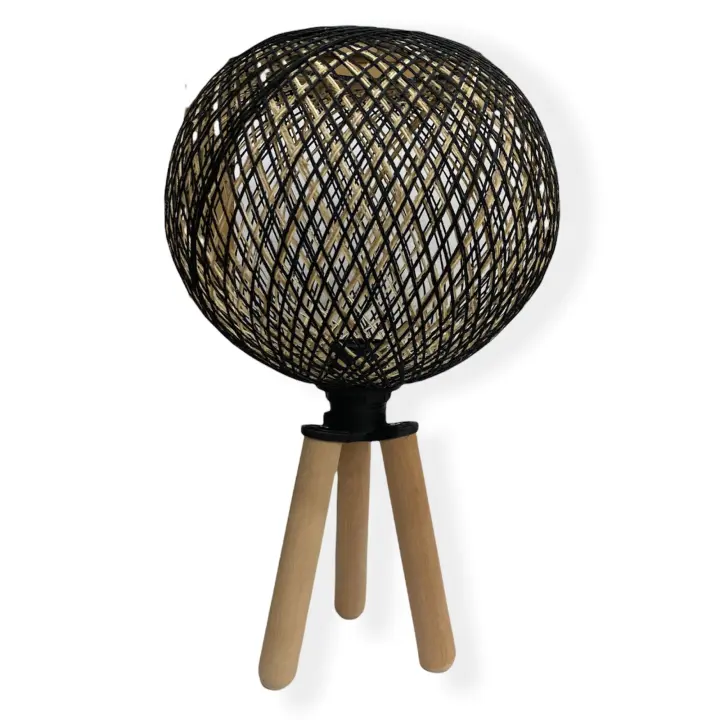 Lámpara de sobremesa WELLHOME elaborada de metal y yute con acabado en colores negro y natural - 1