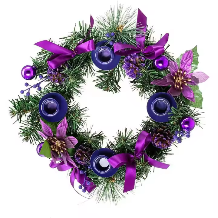 Christmas Advent Wreath Christmas Candle Holder for Home Farm Christmas Decoration, 13.3 Inches (Purple) - 1