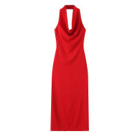 Vestido Midi De Hombro a La Cintura Para Mujer Estilo Europeo Y Americano Temperamento Draped Solapa Sexy Y Club Longitud De Rodilla - details 4