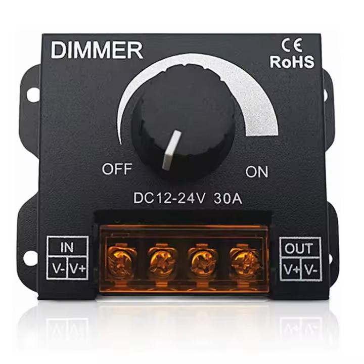 Jandei – Regulador Dimmer Negro para Tiras Led Monocolor de 12V y 24V Máx 30A, Sistema Manual con Rueda Táctil, Montaje en Superficie - 1