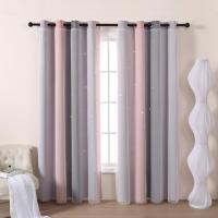 Cortinas Decorativas Perforadas En Gradient Gris Y Rosa Con Estrellas Para Dormitorio De Niñas Sala De Estar Semi-Blackout - details 2