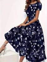 Vestido De Verano Con Cuello Redondo Y Bolsillos De Falda Larga Manga Corta Estilo Casual Para Mujeres De Mediana Edad - details 1