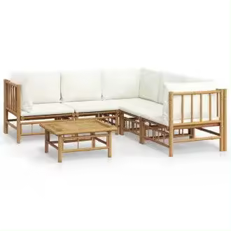 VIDAXL 3155188 juego de sofás para jardín de 6 piezas fabricado en bambú con cojines de color blanco vida xl - 1