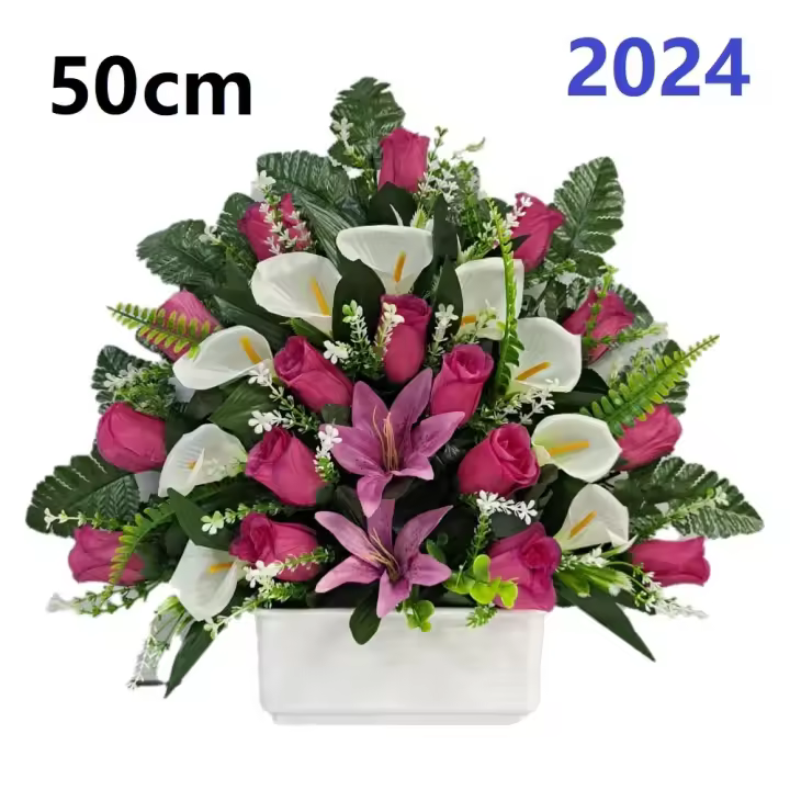 Centro de Flores para Cementerio Gerimport - Ramos de Flores para Todos los Santos - Flores Artificiales de Tela - Ancho 50cm - Alto 40cm - Personalizar Color y Medida - 1