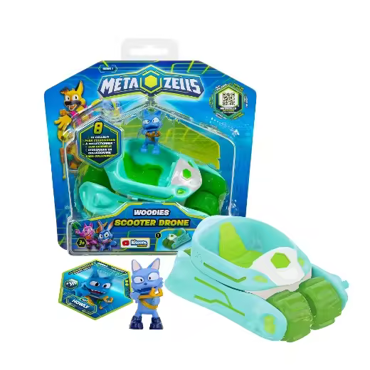 METAZELLS Scooter Drone Azul + Figura Personaje Howly + 1 Carta, Vehículo se transforma en Dron, Juguete Regalo para Niños y Niñas +3 Años - 1