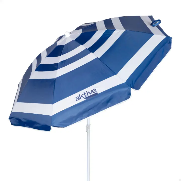 Aktive - Sombrilla playa antiviento 180 cm, 200 cm o 220 cm, Max Air, marinera, octogonal, poliéster con protección UV50 y revestimiento plateado, 8 varillas fibra de vidrio, mástil inclinable Ø28/32 mm, incluye funda con asa, con ventilación superior - 1