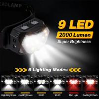 Lámpara Frontal Portátil Con Sensor De Movimiento Y Luz Fuerte De 9 LEDs Recargable USB Impermeable Para Camping Y Pesca - details 3