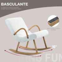 HOMCOM Silla Mecedora Moderna Mecedora de Salón con Reposabrazos y Patas de Madera Carga 120kg Sillón de Relax para Dormitorio Balcón 60x93x86 cm Blanco - details 2