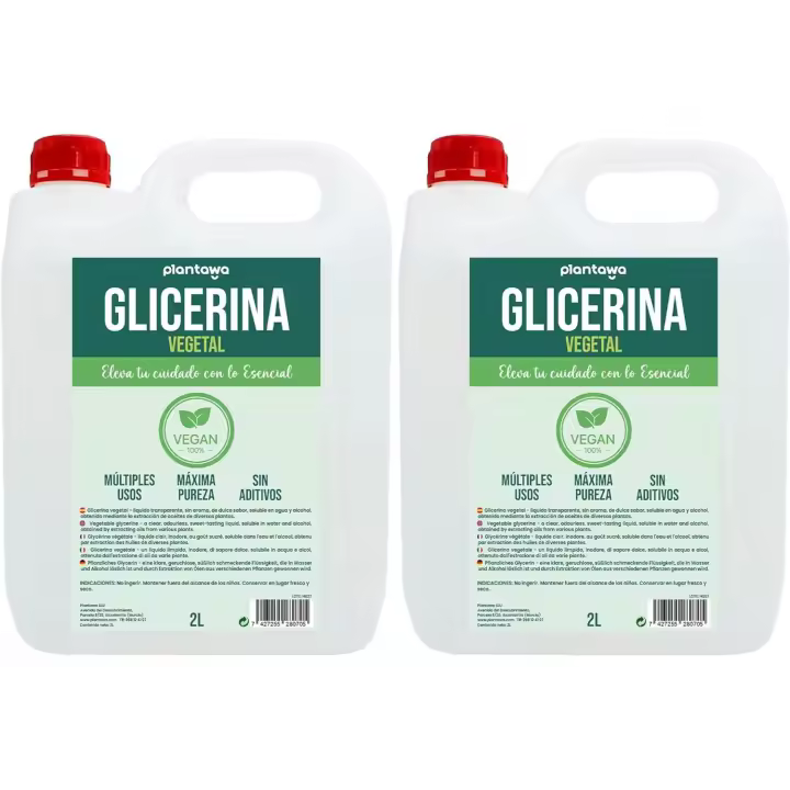 Plantawa Glicerina Vegetal Liquida 2x2L, Grado Farmacéutico, Alta Pureza, Hidratante y Humectante Natural Cabello y Piel,Sin Fragancia Ideal Jabones,Champús,Cremas,Base Cosmética Manualidades, Vegana, USP - 1