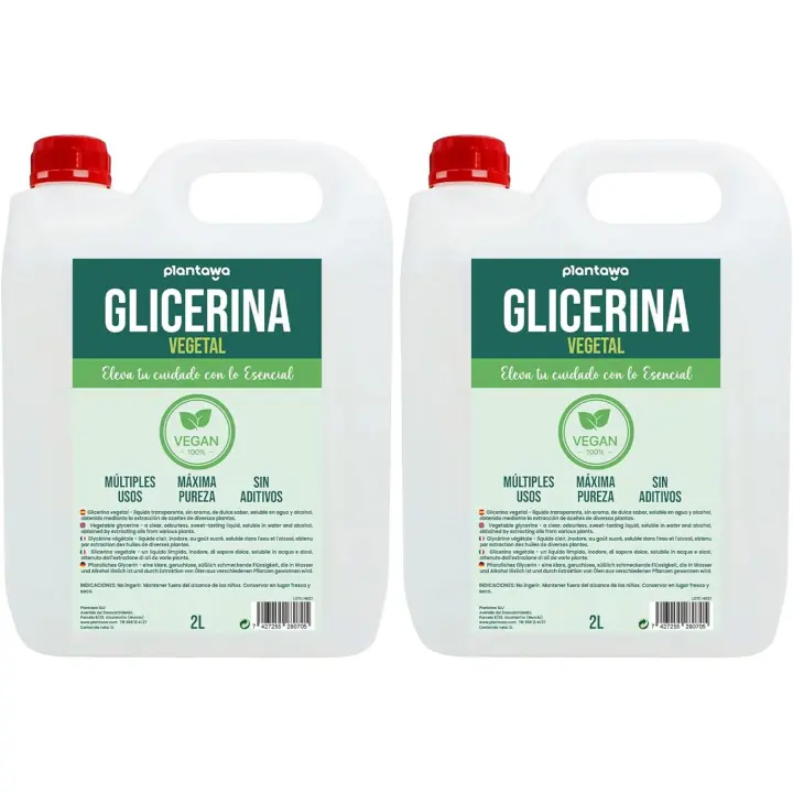 Plantawa Glicerina Vegetal Liquida 2x2L, Grado Farmacéutico, Alta Pureza, Hidratante y Humectante Natural Cabello y Piel,Sin Fragancia Ideal Jabones,Champús,Cremas,Base Cosmética Manualidades, Vegana, USP - 1