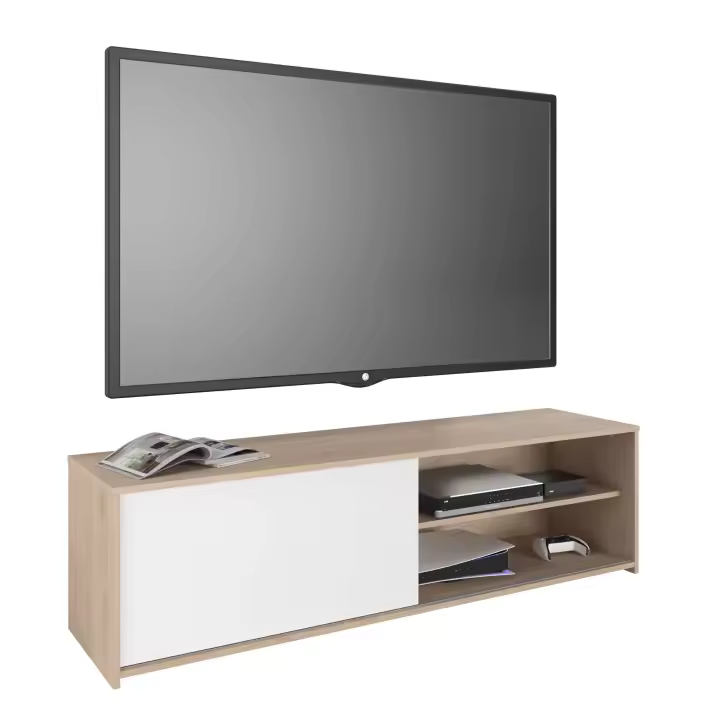 Mueble de TV Trevo Salón Comedor con Puerta Corredera Moderno en color Roble Jackson y Blanco 155x43x40 cm - 1