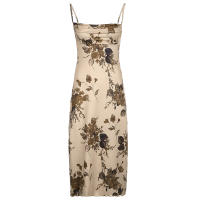 Vestido De Encaje Vintage CIBBAR Y2k Para Mujer Sin Mangas Estampado Floral Elegante Y Elegante De Verano Con Cinturón Acolchado Largo - details 1