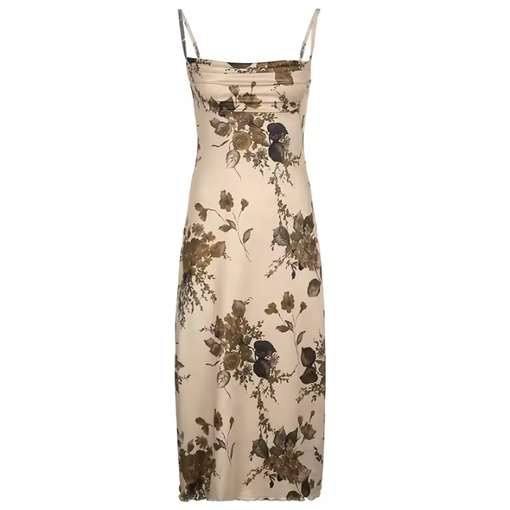 Vestido De Encaje Vintage CIBBAR Y2k Para Mujer Sin Mangas Estampado Floral Elegante Y Elegante De Verano Con Cinturón Acolchado Largo - 1