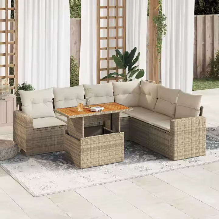 vidaXL Set sofás de jardín 7 piezas y cojines ratán sintético beige - 1