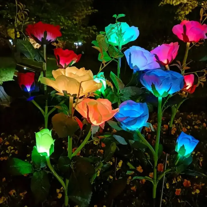 Lámpara Solar LED De 3 Cabezas Para Jardín Decoración Romántica De Rosas Para Cementerio Y Yarda Instalación Auto-Contenida Fuente De Energía Solar Protección IP65 Material ABS Estilo Art Decó - 1