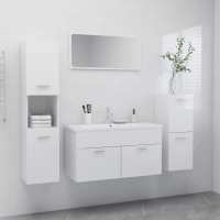 vidaXL Juego de muebles de baño madera de ingeniería en color Negro/Blanco brillante/Blanco | almacenamiento funcional diseño moderno para baño dormitorio sala - details 1