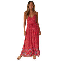 Vestido Largo Bohemio De Verano Para Mujer Con Cuello V Y Tirantes Floral Estilo Europeo Y Americano Ropa Asiática - details 1