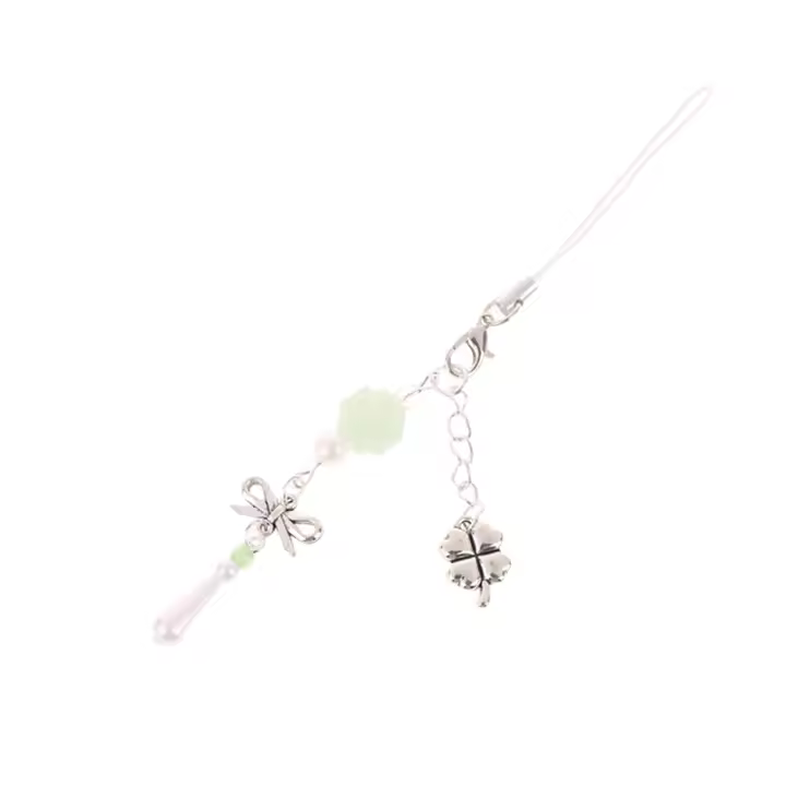 Llavero Estilizado Con Colgante De Huesos De Four Leaf Clovers Hecho a Mano Con Cuentas De Bisagra Para Teléfono Móvil - 1