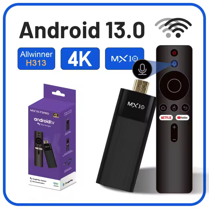 Stick TV 4K MX10 F3 pro Control Remoto Android TV Stick Cuatro Núcleos Firestick 4K Resolución 1080P Conectividad USB - 1