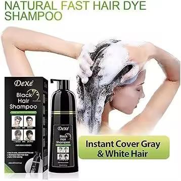 Dexe Champú Tinte Negro Semi-Permanente para Canas, para Mujeres y Hombres, Ingredientes Herbales y Sin Amoniaco, 3 en 1 100% Cobertura de Canas (14 Fl oz) (Botella Negra) - 1