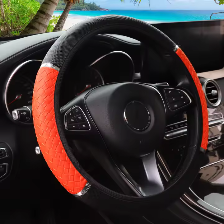 Cubierta De Volante Dinámica De Cuero PU Tres-Dimensiones Metálica Para Coche Sin Anillo Interior Adecuada Para 14.5-15 Pulgadas - 1