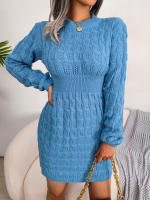 Vestido De Suéter De Punto Para Mujer Otoño Invierno Casual Manga Larga Colores Negro Blanco Azul Ajustado Cuello En V - details 6