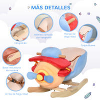 HOMCOM Caballo Balancín para Niños de +18 Meses Avión de Peluche con Música y Cinturón Seguridad Caballito Infantil 60x33x45 cm Multicolor - details 3