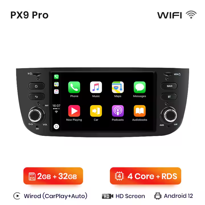 AWESAFE inalámbrico CarPlay Android Auto Radio para Fiat/Linea/Punto evo 2012 2013 2014 2015 coche reproductor multimedia GPS 2 din autoradio volante controles RDS Bluetooth - 1