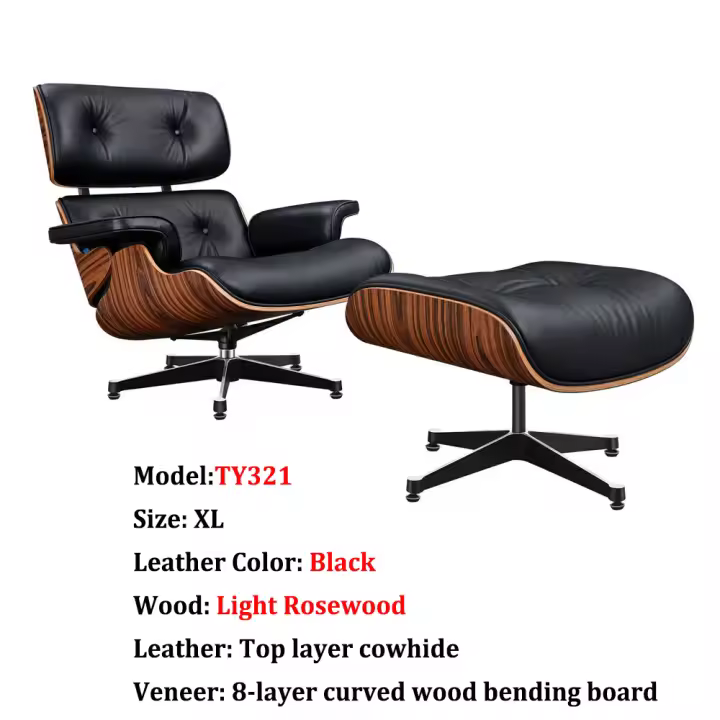 EU Stock TY321 XL Classic Recliner Light Acid Branch Armchair Black Cowhide Black Big Head Foot Deck Chair 360° Swivel Lounge Chair Furniture Genuine Leather Recliner Chair Modern Lounge Chair with Ottoman for Home Living Room Office (Black) - 1