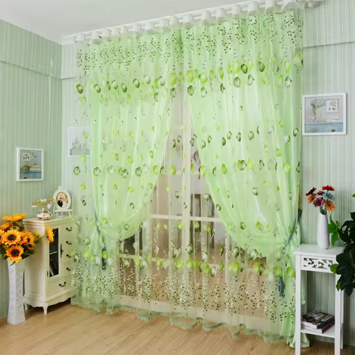 Cortina De Ventana Moderna Tulipán 1Pc Para Sala De Estar Dormitorio Cocina Decoración De Hogar Translúcida De Poliéster - 1