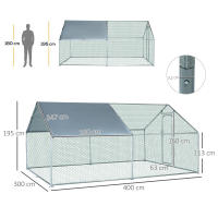 PawHut Gallinero Exterior Grande de Metal Galvanizado  Jaula de Aves con Puerta Cubierta de Tela Oxford Resistente a los Rayos UV y al Agua para Patio Plata - details 2