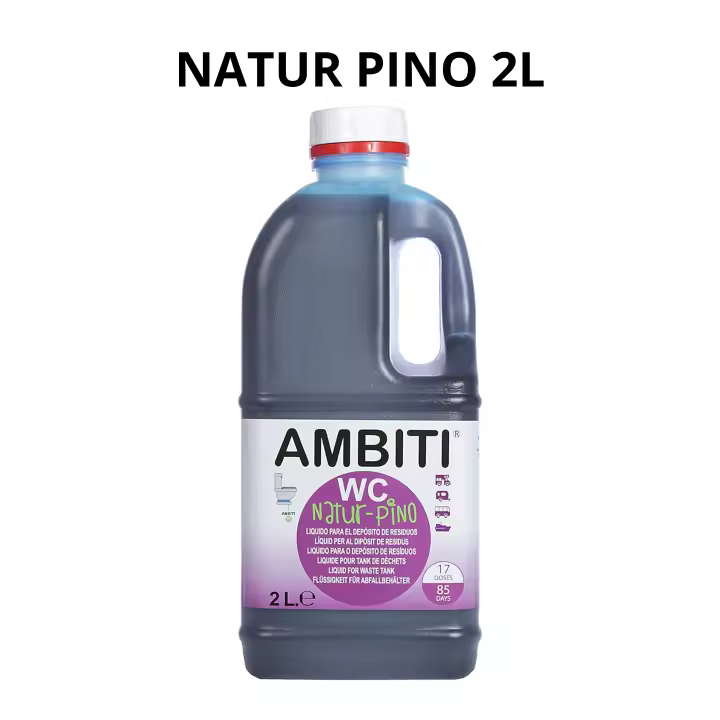 Ambiti  Natur Pino  Líquido para Depósito Residuos  Aguas Negras  Aditivo Perfumado para Inodoros Portátiles  Biodegradable  Limpia, Higieniza y Desodoriza  Fragancia Fresca y Duradera a Pino  Diponible en 2L y 5L - 1