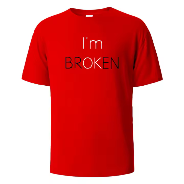 Camiseta De Algodón Suelto Para Hombre Estilo Casual Veraniego Camiseta De Streetwear Con Frase 'I Am Broken I Am OK' Camiseta De Cuello Redondo Transpirable Tees De Hip Hop - 1