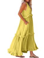 Vestido De Verano Para Mujer Con Camisola Y Falda Larga Estilo Europeo Y Americano Sin Mangas Cuello Redondo Polyester Spandex - details 34