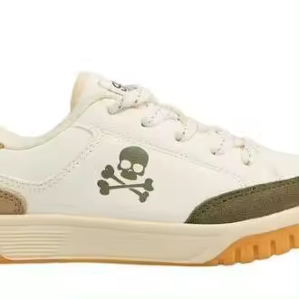 Sneakers Scalpers Old Timor kids color balanco beige con kaki y amarillo zapatillas niño Scalpers kids con cierre de cordones muy comodas y calentitas Scalpers marca de tendencia - 1