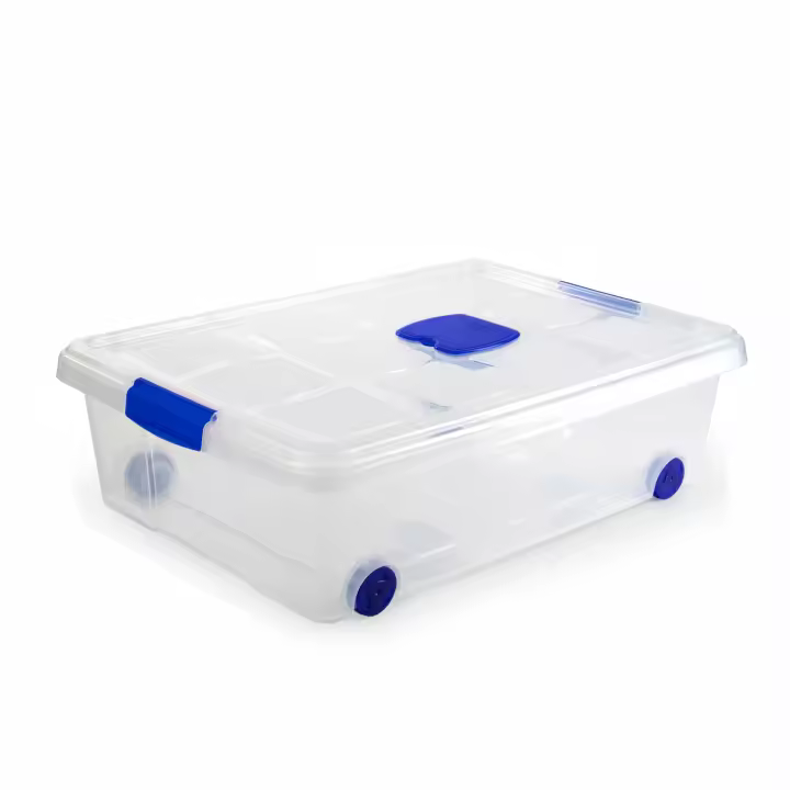 UD - Plastic Forte Caja Bajo Cama de Almacenaje de Plástico Transparente 31 litros 45x62x18CM  | Ruedas y Cierres a Presión - 1