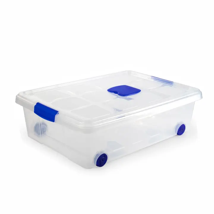 UD - Plastic Forte Caja Bajo Cama de Almacenaje de Plástico Transparente 31 litros 45x62x18CM  | Ruedas y Cierres a Presión - 1