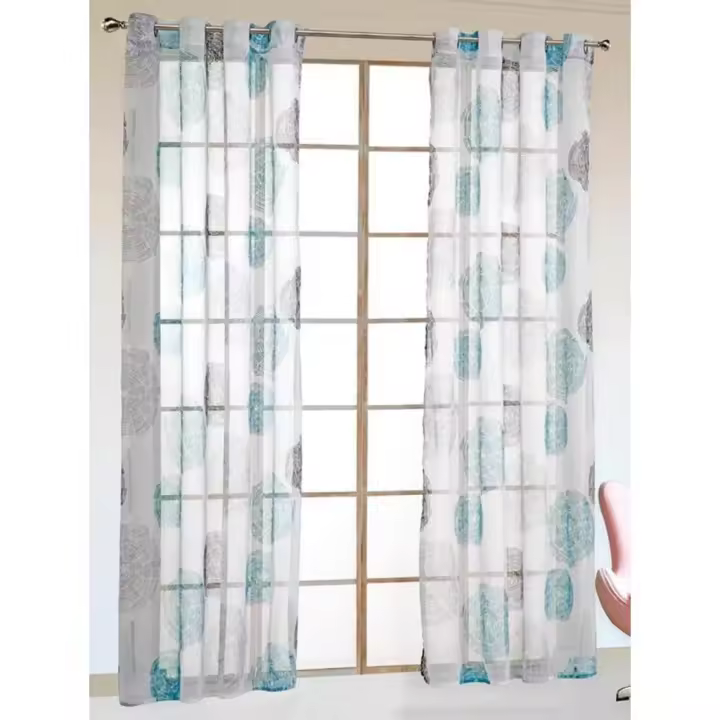 2 cortinas transparentes con ojales, diseño geométrico elegante para puerta, ventana, balcón, sala de estar, ancho 140 cm (altura 265 cm, azul) - 1