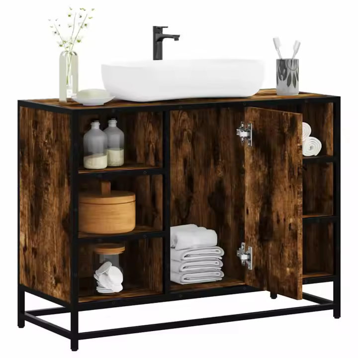 vidaXL Armario lavabo baño madera ingeniería 80x33x60 cm en color Gris sonoma/Roble Sonoma/Marrón roble y más | almacenamiento funcional diseño moderno para baño dormitorio sala - 1