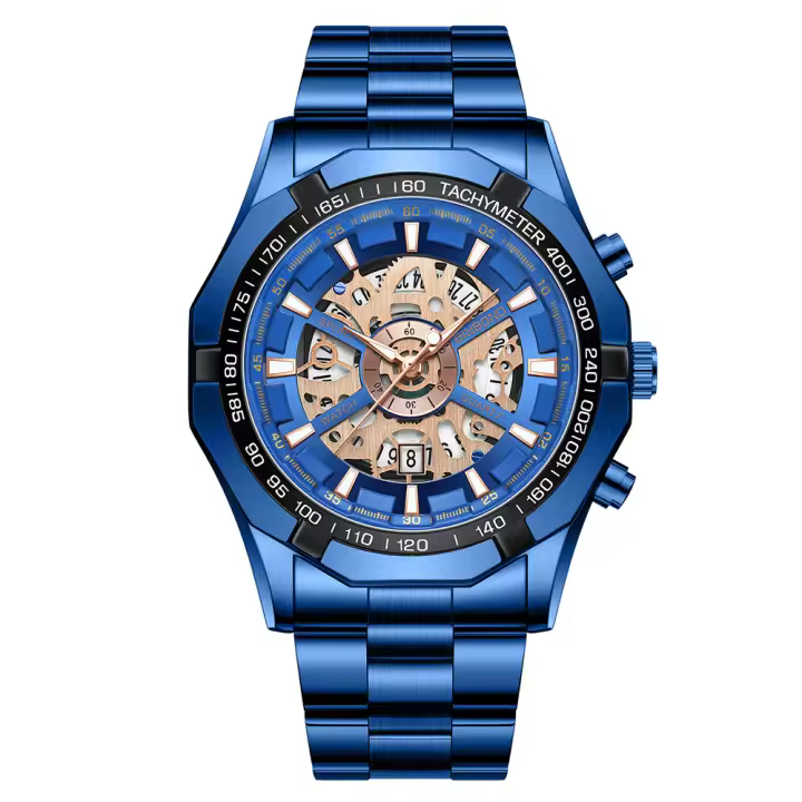 Reloj De Hombre Binbond 2024 Marca Top Lujo Acero Inoxidable Impermeable Con Dial Azul Y Caja De Acero Redonda Relogio Masculino - 1