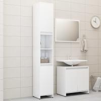 vidaXL Set de muebles baño 3 pzas madera contrachapada roble marrón en color Marrón roble/Negro/Blanco brillante y más | almacenamiento funcional diseño moderno para baño dormitorio sala - details 2