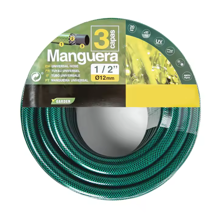 NQT Manguera de Agua de Jardín para Riego Reforzada 3 Capas Presión de rotura de 20 bar 1/2" Pulgadas 12mm, 3/4" Pulgadas 19mm, Set Manguera con Conexión y Boquillas para Riego Reforzada 3 Capas 10 15 20 25 30Metros - 1