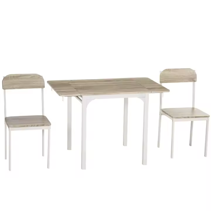 Juego de 3 piezas de vainilla, con 2 Sillas Y 1 Mesa, con tablero plegable, 120x60x75 cm, MDF de Maple en color Blanco natural, ideal para la cocina y el comedor. - 1