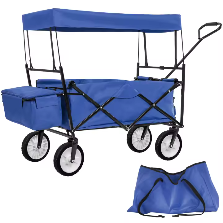Tectake - Carrito de mano plegable con cubierta y bolsa de transporte capacidad de carga 80 kg  Se pliega fácil y rápidamente  Para uso en casa, el jardín, tiempo libre  Bolsa extra en la parte trasera, bolsa para transportar el carrito plegado - 1