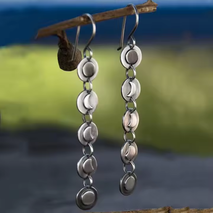 Pendientes Colgantes Redondos De Plata Para Mujer Estilo Boho Gypsy Retro Étnico Luna Estrella Joyería Longitud Aproximadamente 7cm - 1