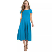 Vestido De Manga Corta Para Mujer Verano 2024 Estilo Casual Color Sólido Cuello Redondo Ajuste Flared Longitud Del Vestido Suelto - details 6