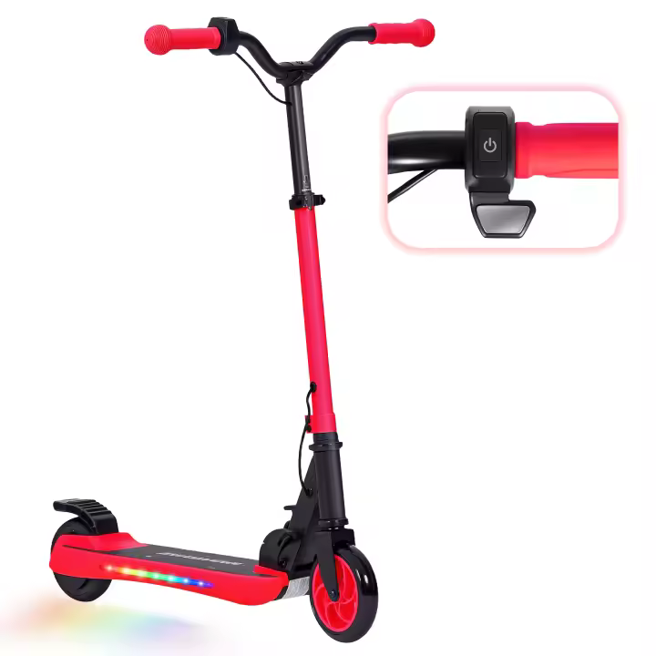 SPORTNOW Patinete Eléctrico Plegable MAX 10 KM/H Patín Eléctrico de +6 Años Motor 120 W Autonomía 6 KM Ruedas de 5" - 5,5" Freno Posterior Altura Ajustable Luces LED y Marco de Aluminio - 1