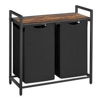 Cesto doble para ropa sucia con estante 2x46 litros, marco metálico, bolsas de tela oxford extraíbles, 73x33x72 cm, en marrón rústico, negro o blanco - details 5